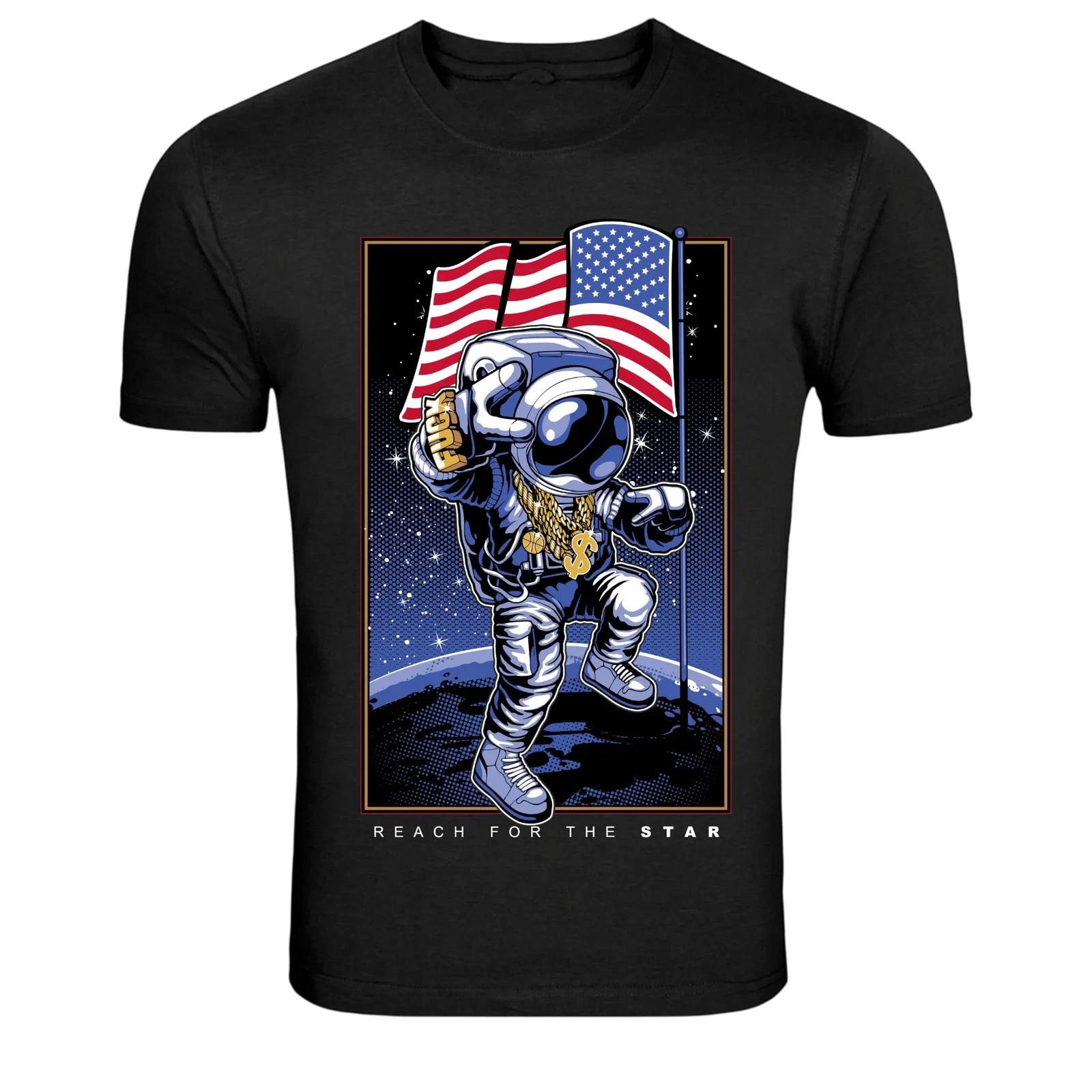 Hip Hop Astronaut With USA Flag Space Graphic T-Shirt XXL