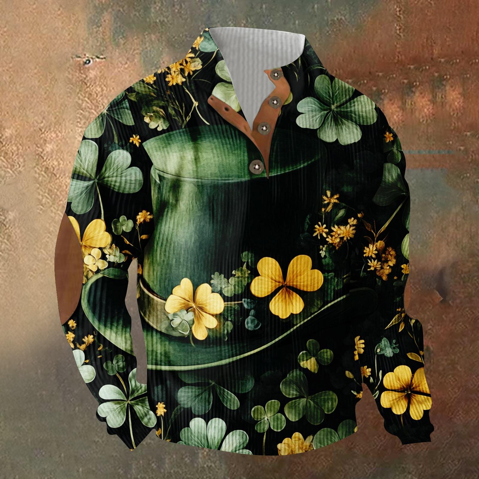 

Трикотажный принт на 3 пуговицах - вельветовый мужской свитшот со стоячим воротником и карманом, повседневный свитшот на пуговицах для активного отдыха XXXL