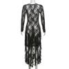 Ruffled Edge Pleated Lace Dress Tassel Transparent Dress Women Elegant Lace Flower Dress  For Girls