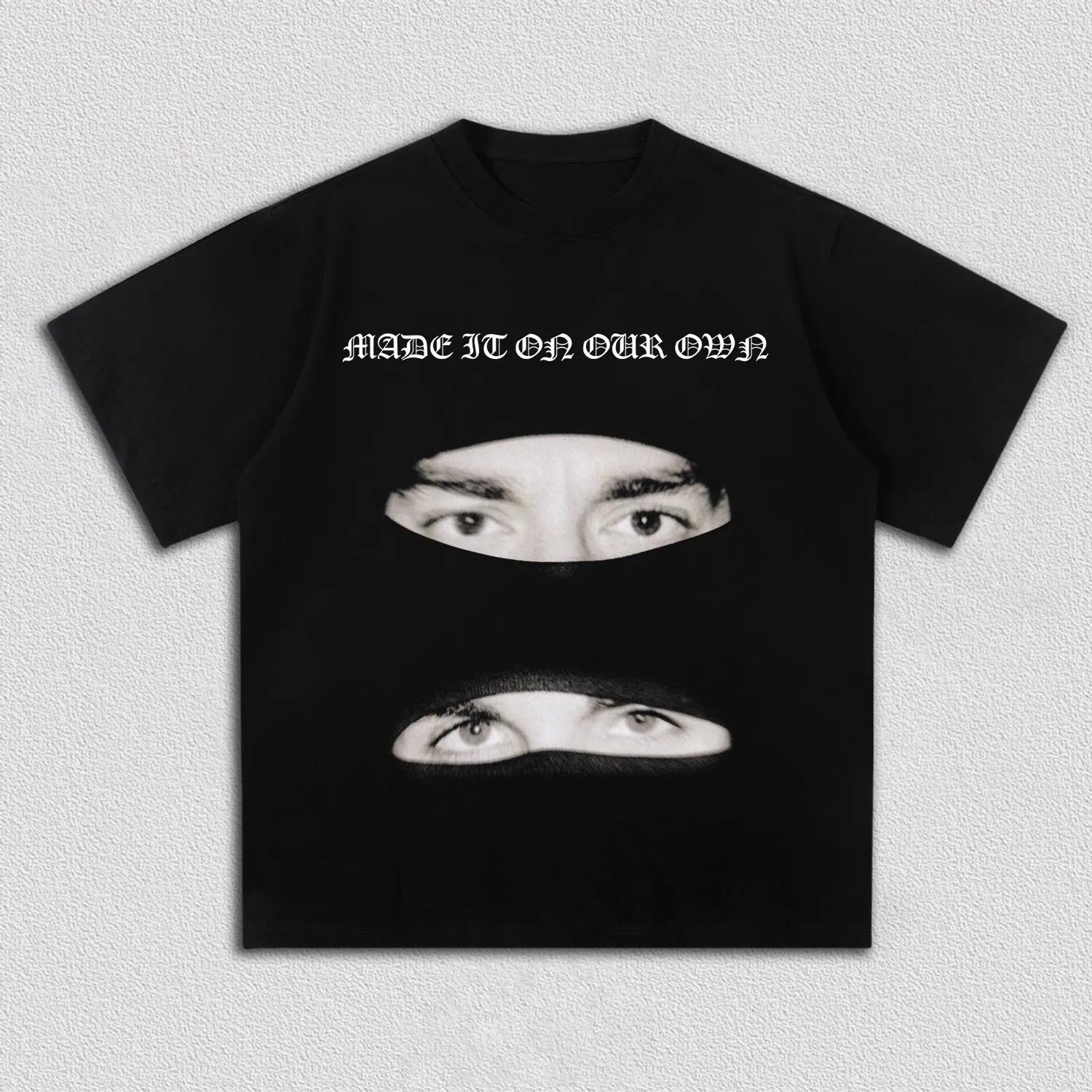 

Retro MADE IT ON OUR OWN Graphic Tee Men Y2K Streetwear Eyes Print Short Sleeve Oversized Cotton T-Shirt Casual Tops S разноцветный