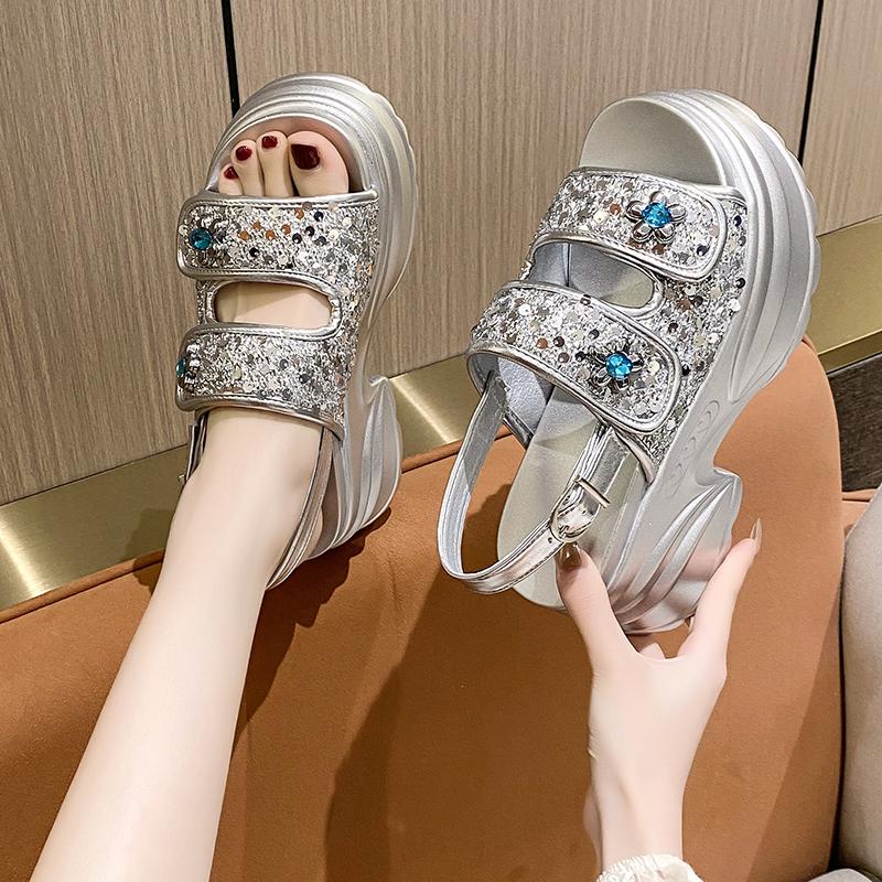 Fashion High Platform Sandals Women New 2024 Summer Breathable 8CM High Heels Ladies Leather Sneakers Chunky Slippers Sandalias Mujer