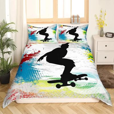 Juego de Funda Nórdica de Skateboard Tamaño Completo Para Niños Adolescentes Ropa de Cama de Deportes Extremos Funda de Edredón Juvenil Funda Nórdica Estilo Grafiti