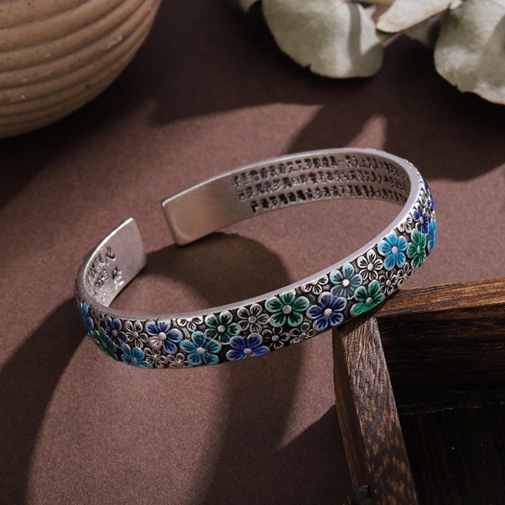 Traditional Enamel Bracelet Flower Cuff Bangle Handicraft Women's Hand Bracelet Jewelry