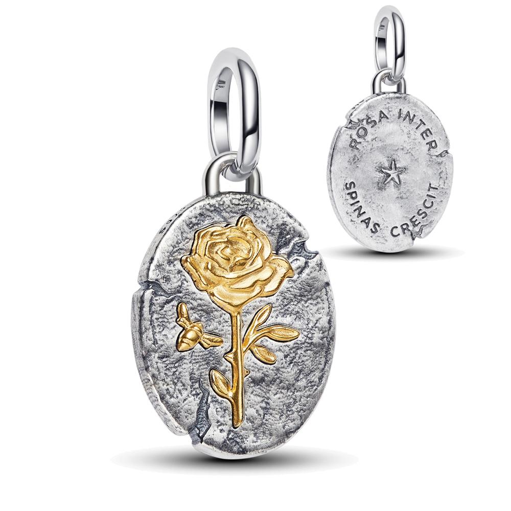 New Golden Round Medallion Pendant with Crossing Arrows Charm for Original Pan Bracelets DIY Jewelry Gift for Women