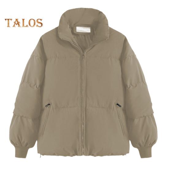 Winter Down Coat Padded Hooded Stand Collar Pockets Zip-up Parka Windproof Heat Retention Daily Cold Weather Outwear Cotton Jacket