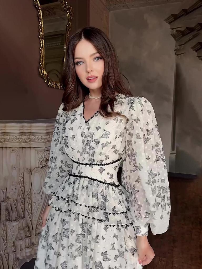 Elegant V-neck Waist-Cinching Long Summer Dress for Women - 2025 European & American Style