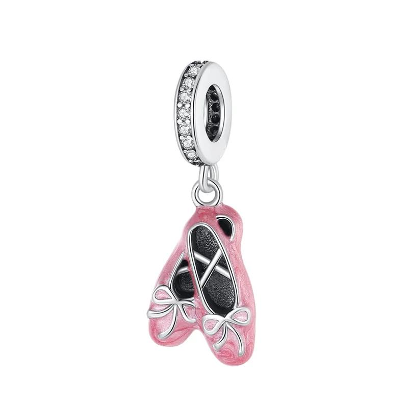 925 Silver Cute Fashion Lipstick High Heels Bag Charms Cartoon Pink Beads Pendant Fit Bracelet Jewelry Gift For Women