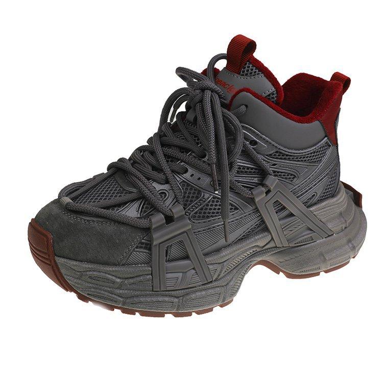 Angola red thick-soled velvet thickened high-top dad shoes for women's 2025 winter new heightening leather sneakers