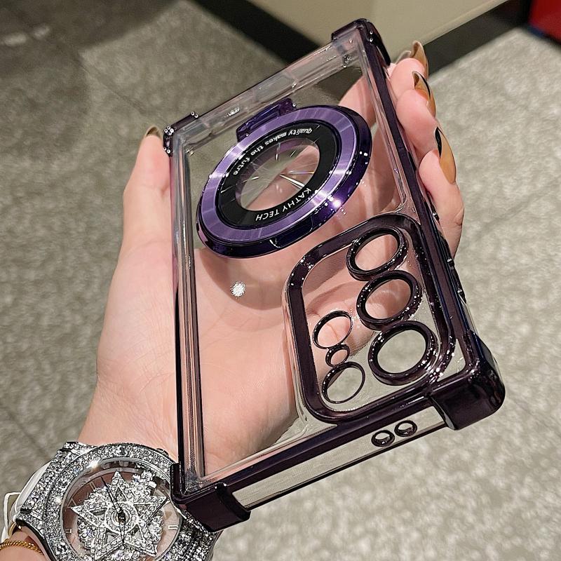 

Роскошный магнитный беспроводной держатель для зарядки с подставкой, прозрачный чехол для Sunsamg S24 S23 S22 S21 Ultra Plus, противоударный чехол для телефона For Galaxy S24Ultra