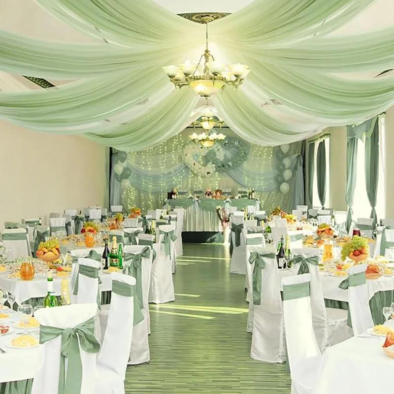 White 10M Wedding Ceiling Drapes Decortions Shiny Chiffon Curtain Draping Drapery for Mariage Outdoor Ceremony Swag Party Decor