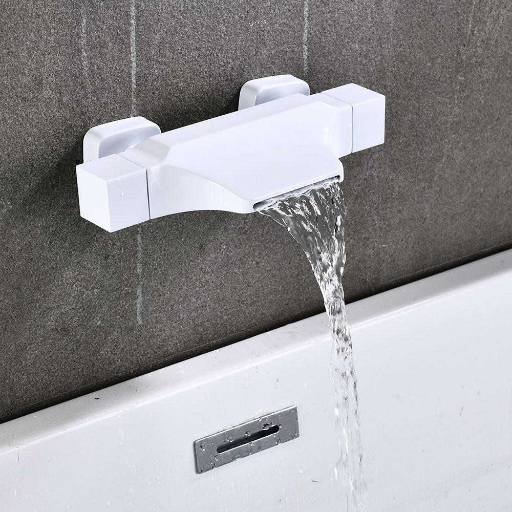 Brass Waterfall Bathtub Faucet Set with Black Exposed Edge and Hot/Cold Shower Head