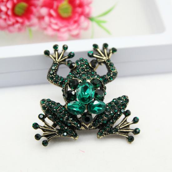 Spilla a forma di rana da donna retrò con strass scintillanti Gioiello Decorazione per giacca di jeans