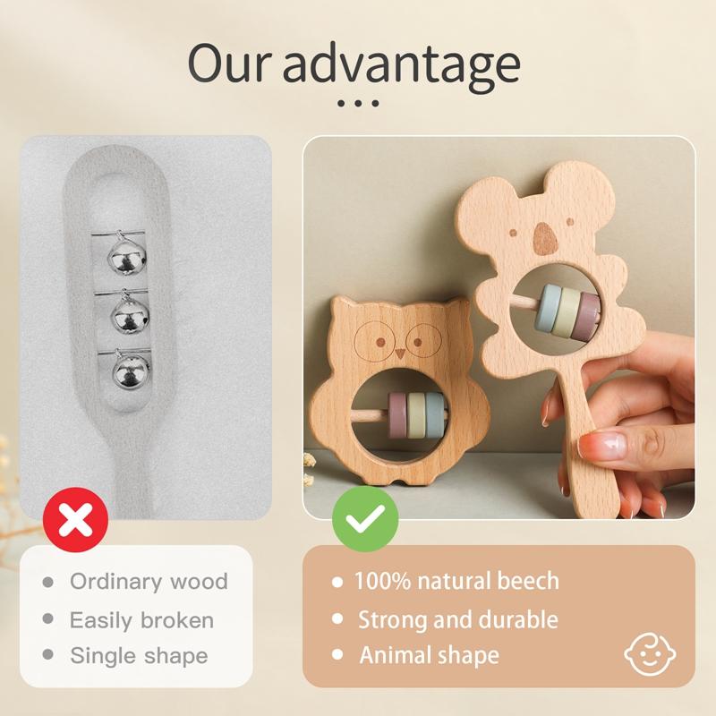 Wooden Rattles For Kids Animal Koala Handbells Newborn Baby Bed Bell Educational Toys Safe Food Grade Baby Teether Baby Items