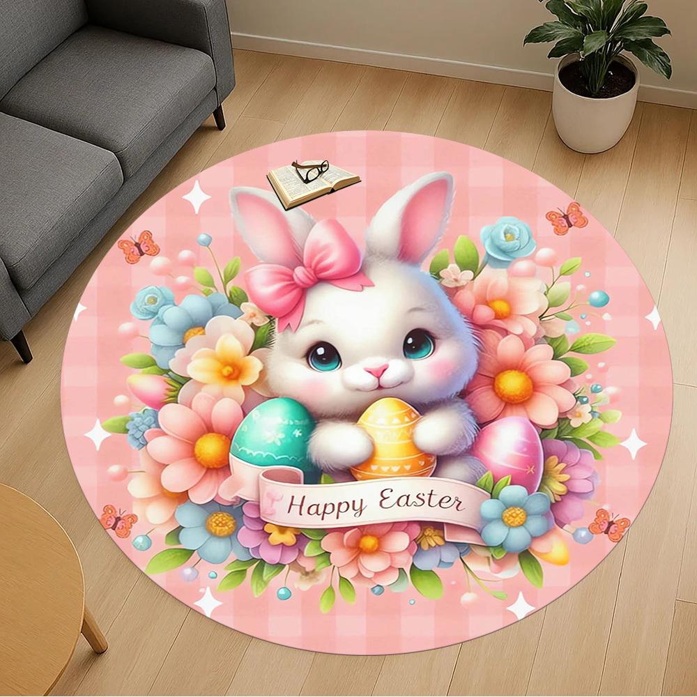 1pc Easter Bunny Round Chair mat Area Rug - Non-Slip, Floor Mat for Office, Bedroom, home decor Christmas Gift p0811043