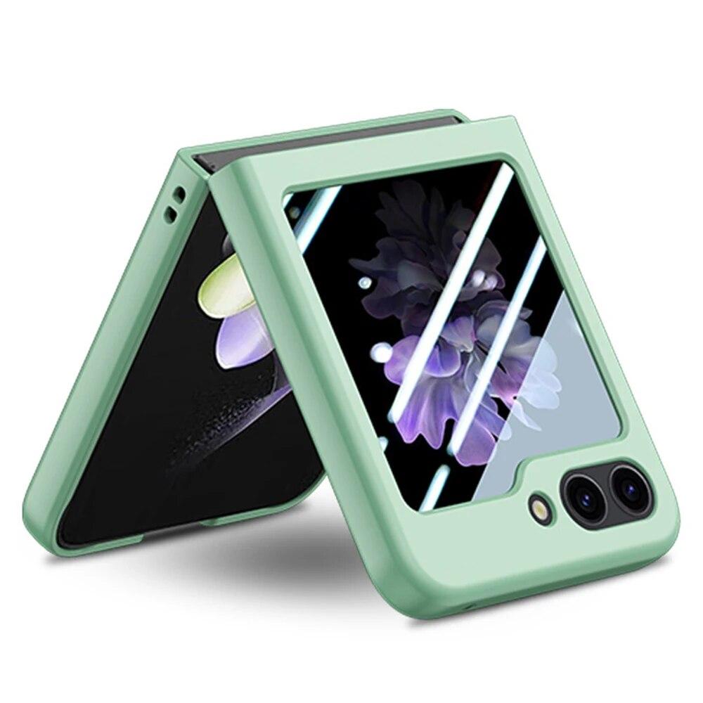 For Samsung Galaxy Z Flip 5 5G Case Ultra Thin PC Skin Feeling Solid Color With Temper Glass Full 360 Degree Cover For Z Flip5
