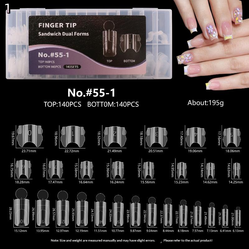 140 Piezas Sandwich para Uñas Dobles Formas Rápidas para Extensiones de Uñas Con Escala Modelo Armadura de Cristal Puntas de Cobertura Total Herramienta de Manicura