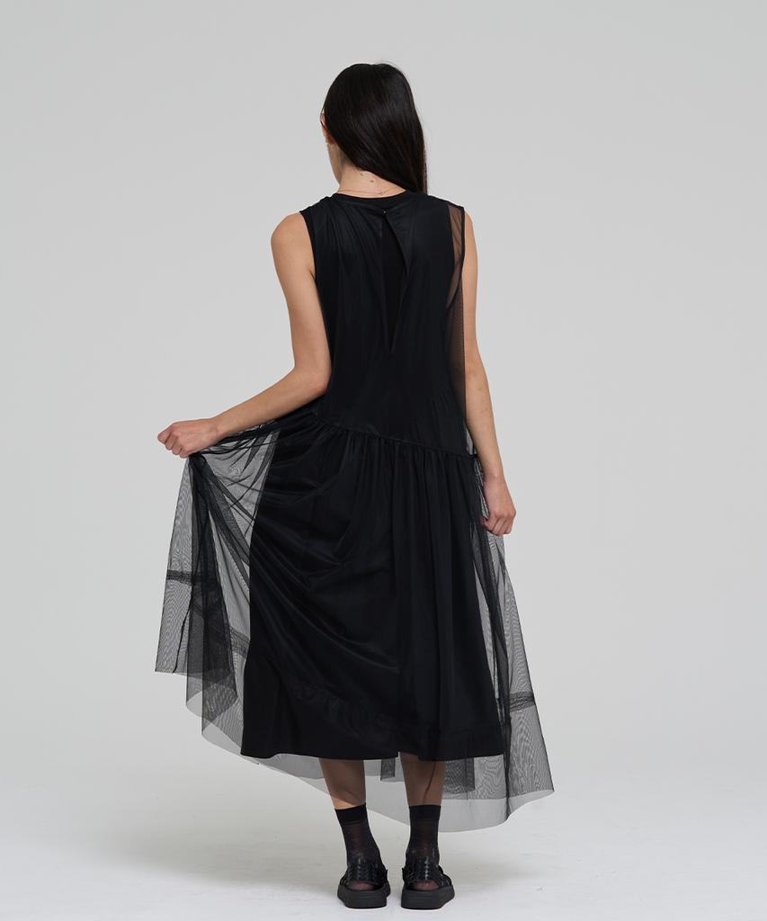Reve Hearted Layered See-Through Dress - Black