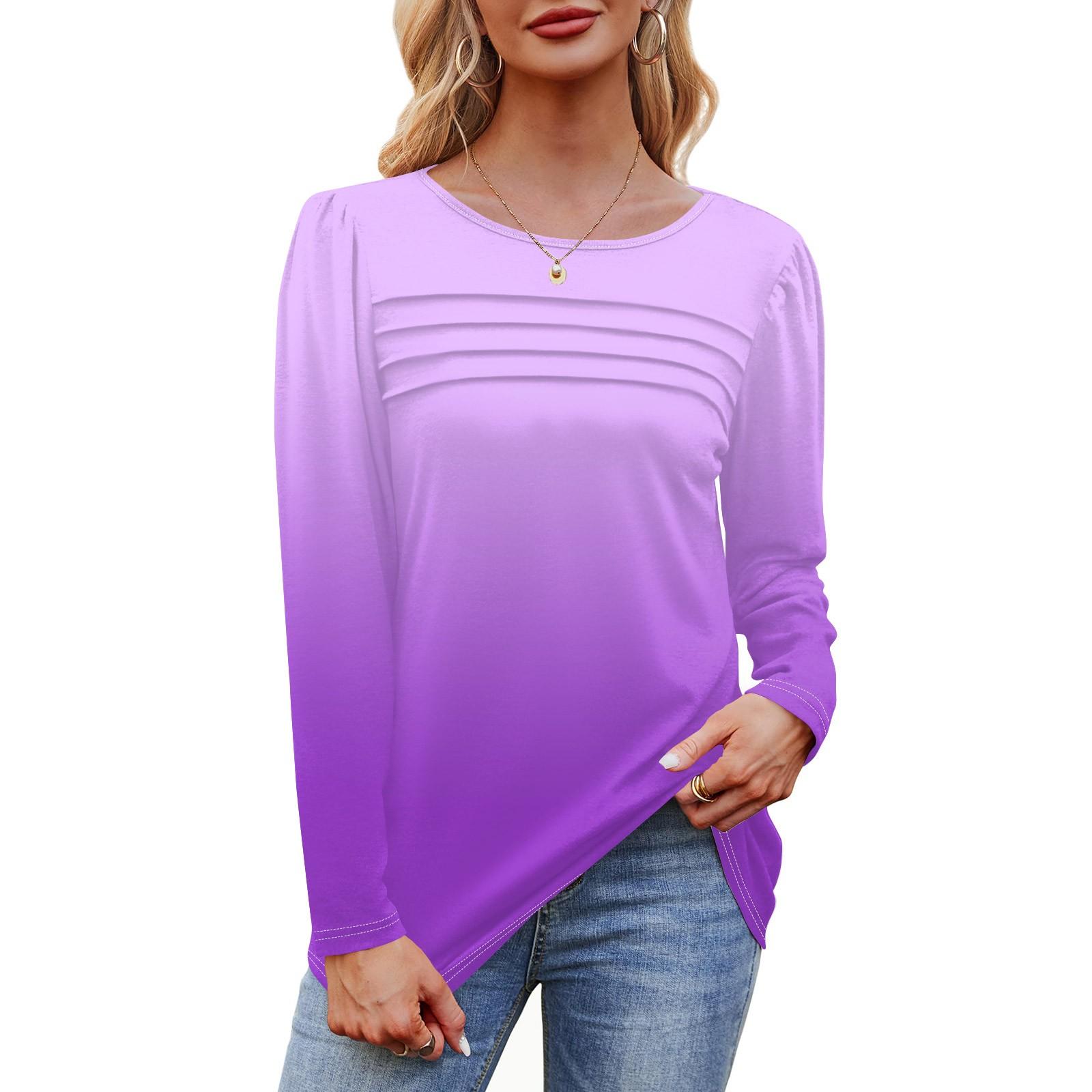

Женский свободный повседневный топ с круглым вырезом и длинными рукавами, модный топ S фиолетовый
