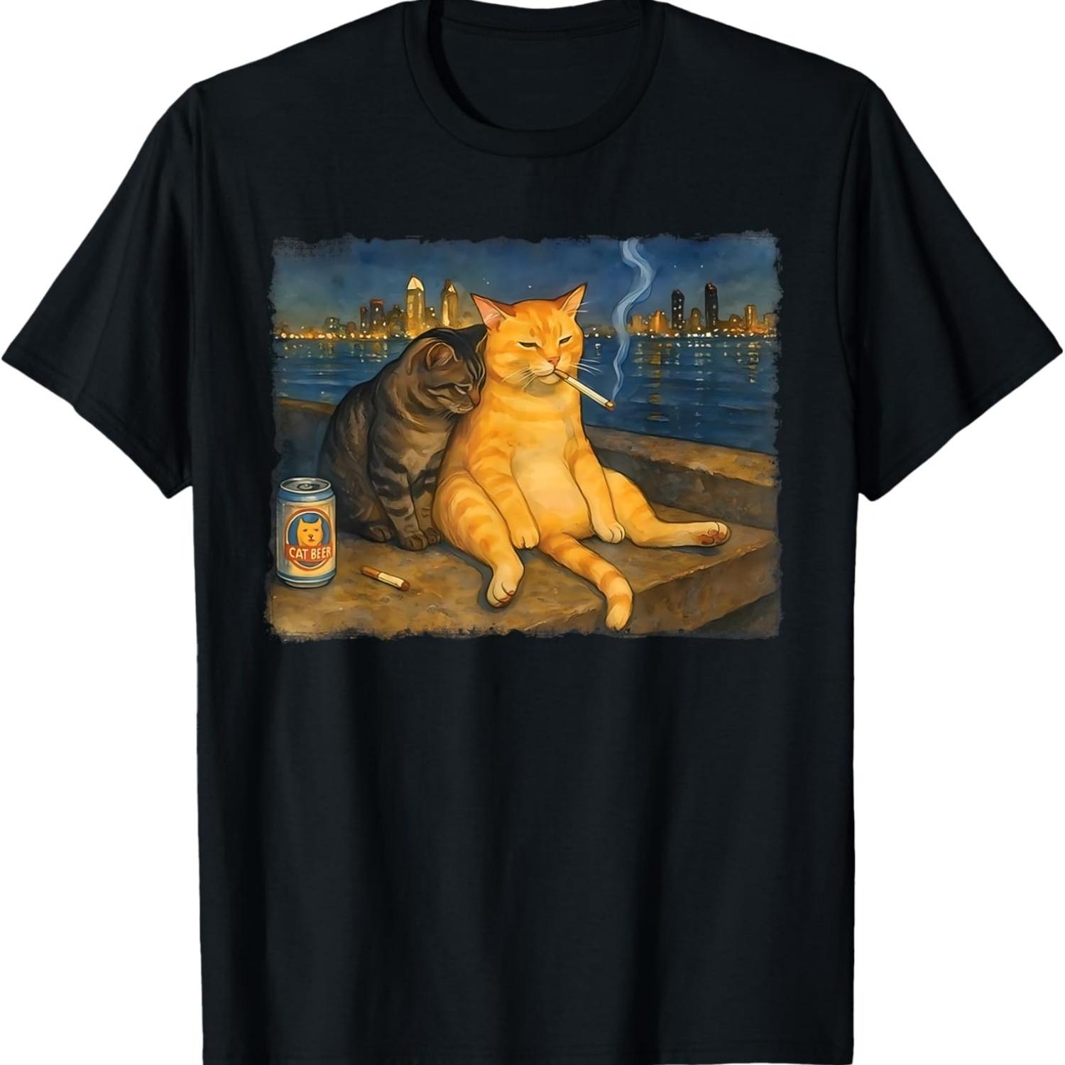 

Кот-курильщик Забавный курящий кот Мем Глупый мозг Т-Ширт(3) S чёрный