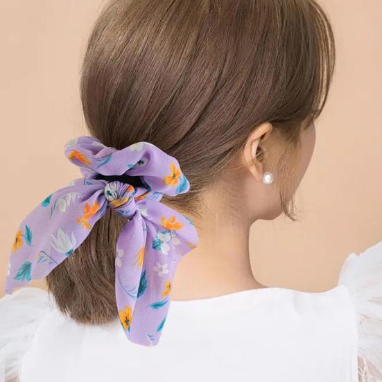 Hair Band Floral Print Bunny Ears Shape Elastic Hair Tie No Irritating Scalp Hair Rope Versatile Hair
