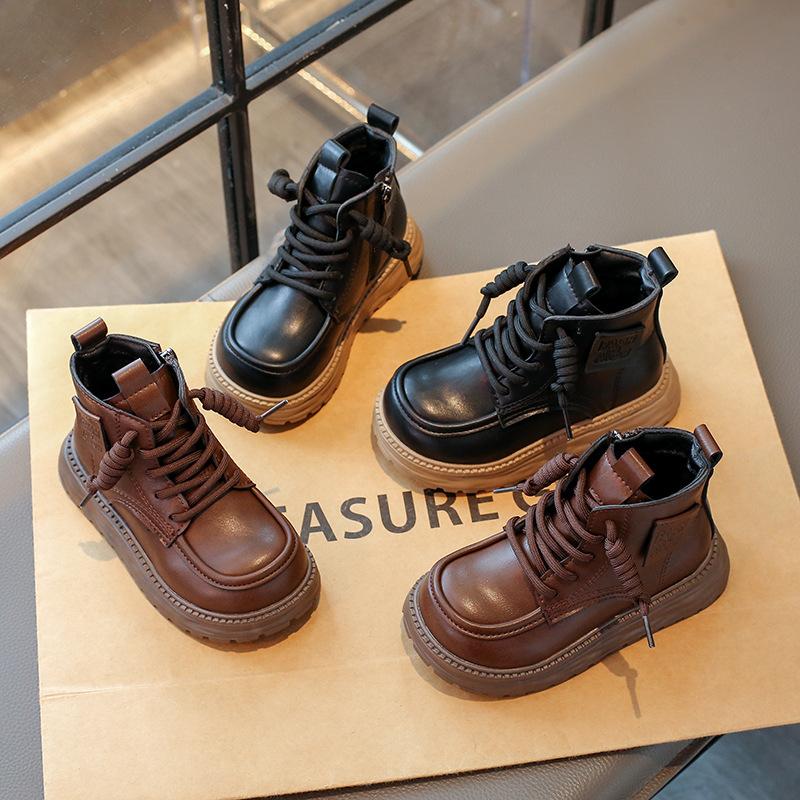 Girls' velvet Martin boots 2025 autumn and winter new thick-soled warm short boots children's leather boots girls' velvet cotton boots tide
