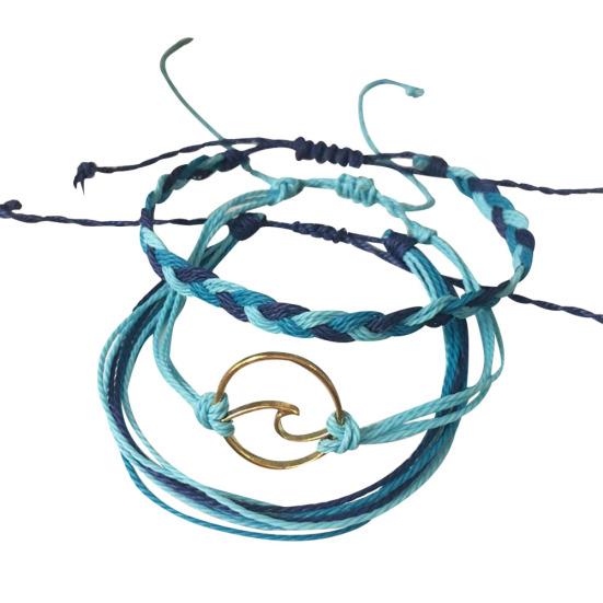 3Pcs Women Summer Beach Sea Wave Strand Bracelet Adjustable Bangle Jewelry Gift