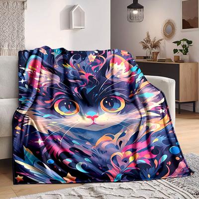 1pc Colorful Cat Blanket, Lightweight Flannel Throw Blanket for Sofa, Bed, Travel, Camping, Living Room, Office, Couch, Chair, and Bed