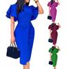 Formal Dress Solid Color Split Hem Summer Slim Crew Neck Dress for Wedding