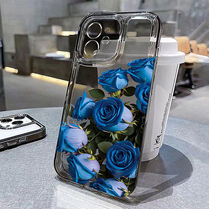 Minimalist Rose Case For iPhone 16 15 14 13 12 11 Pro Max XS X XR 8 7 Plus 16e SE 2020 Flower Shockproof Clear Silicone Cover