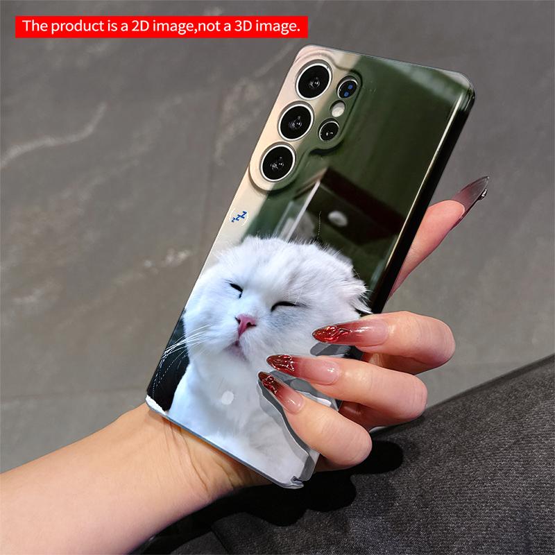 2DFlat Samsung phone case Sleepy White Cat Phone Case Applicable to Galaxy S23 S24 S25ULTRA S26 A12 A14 A15 A16 A54 A55