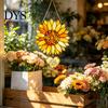 Decorative Hanging Pendant Stained Glass Style Sunflower Pendant, Floral Wall Art with Metal Acrylic Ornament Chain, for Home Garden Window