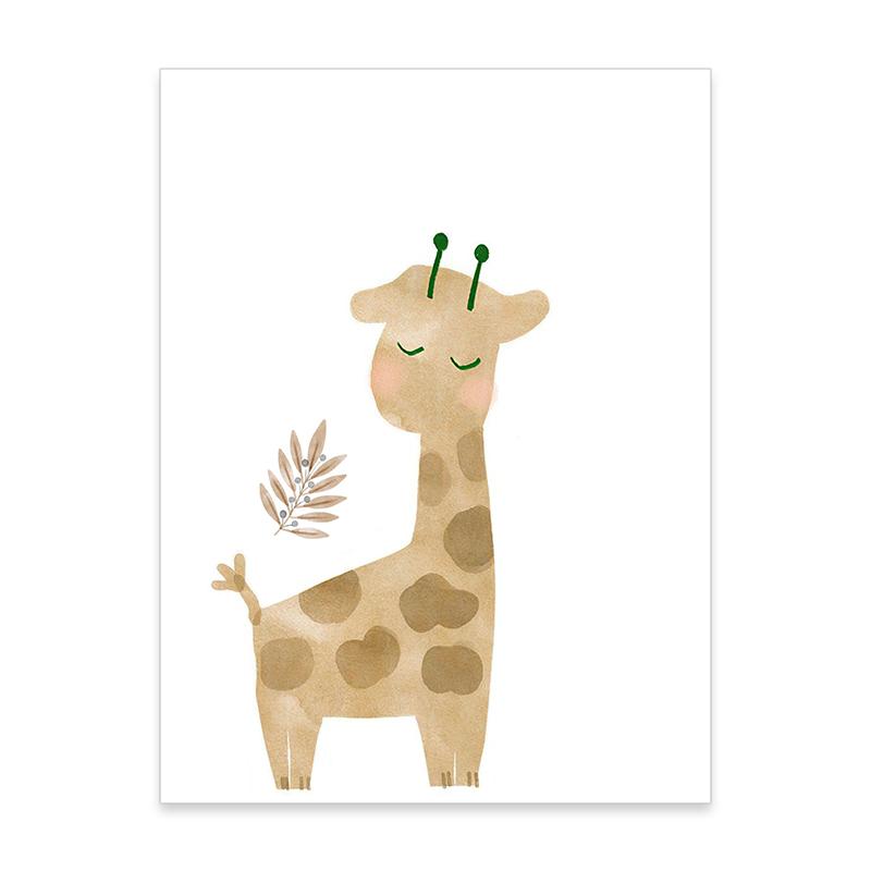 Cartoon Elephant Giraffe Cute Watercolor Poster Canvas Painting Nursery Wall Art Print Picture Kids Boys Girls Room Home Decor