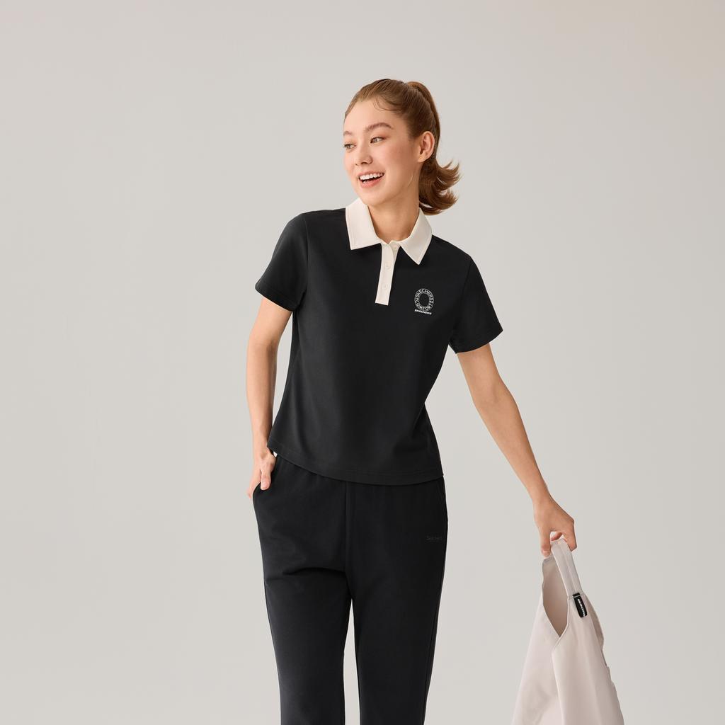 Skechers Solid Color Breathable Comfortable Polo Shirt Women tops L226W030-0018