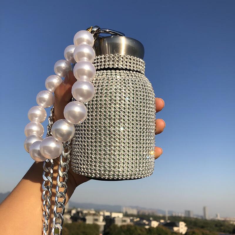 Chubby Rhinestone Insulated Tumbler with Pearl Strap