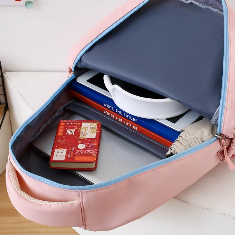 Three-Piece Backpack Set Color Block Student Schoolbag Girl Large Capacity Backpack