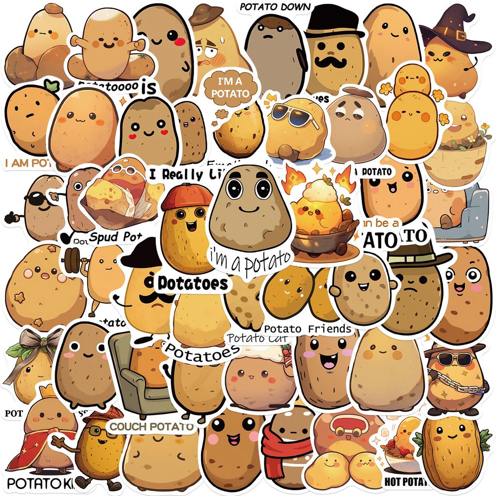 50/100 Fun Cartoon Potato Stickers Guitar Notebook Luggage DIY Waterproof Stationery Stickers