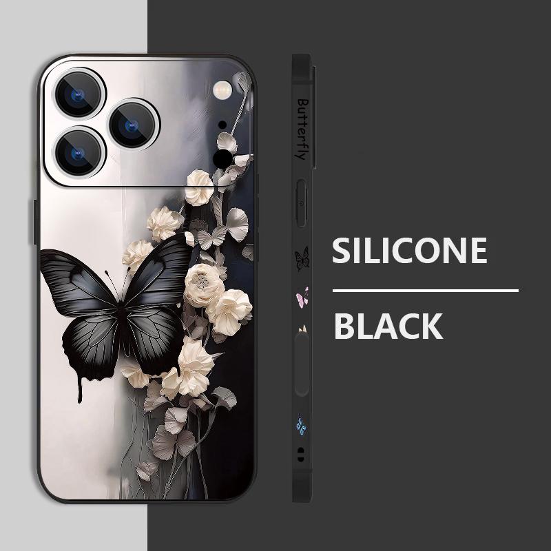 Wrist Strap Lanyard TPU Phone Case For iPhone 17 16 15 Pro Max 13 14 Pro Max 17e 16e 11 Black Butterfly Soft Silicone Back Cover