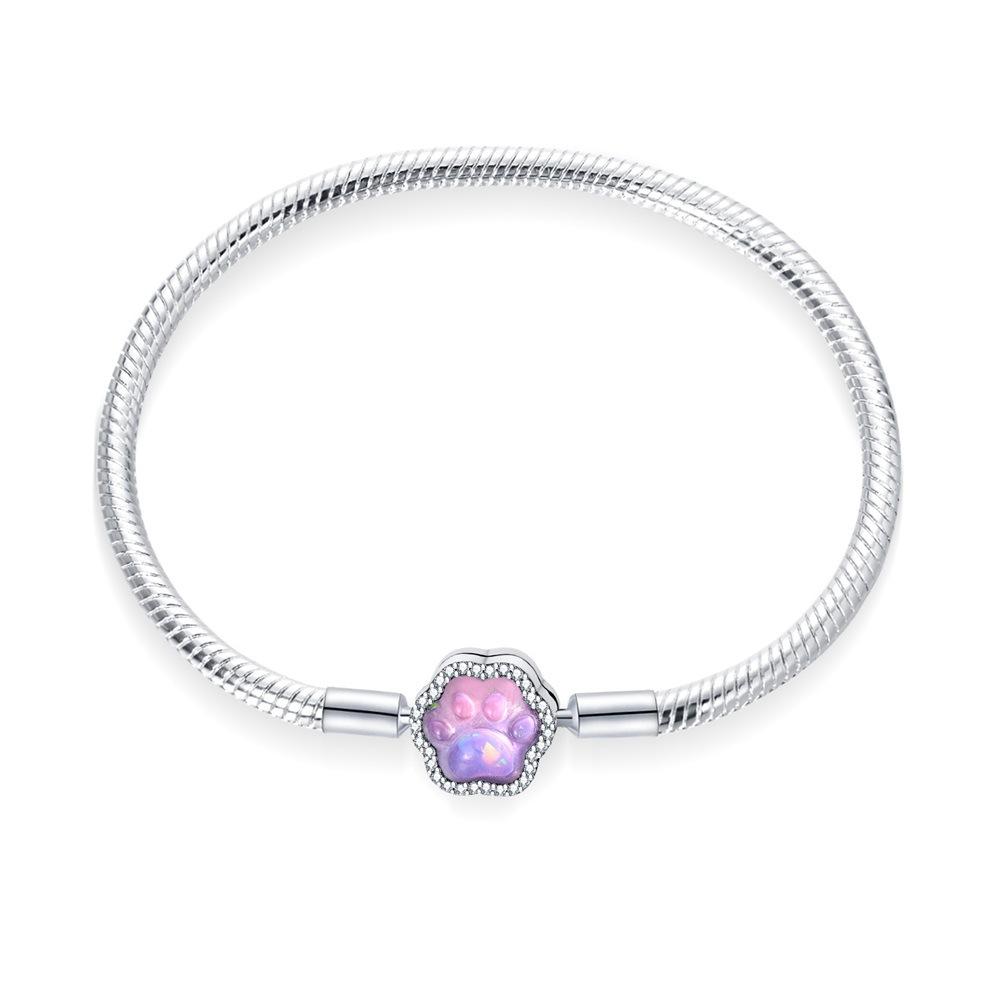 S925 Silver Self Glowing Cat Paw Bracelet  DIY Bead Charm Pendant Accessory 17CM