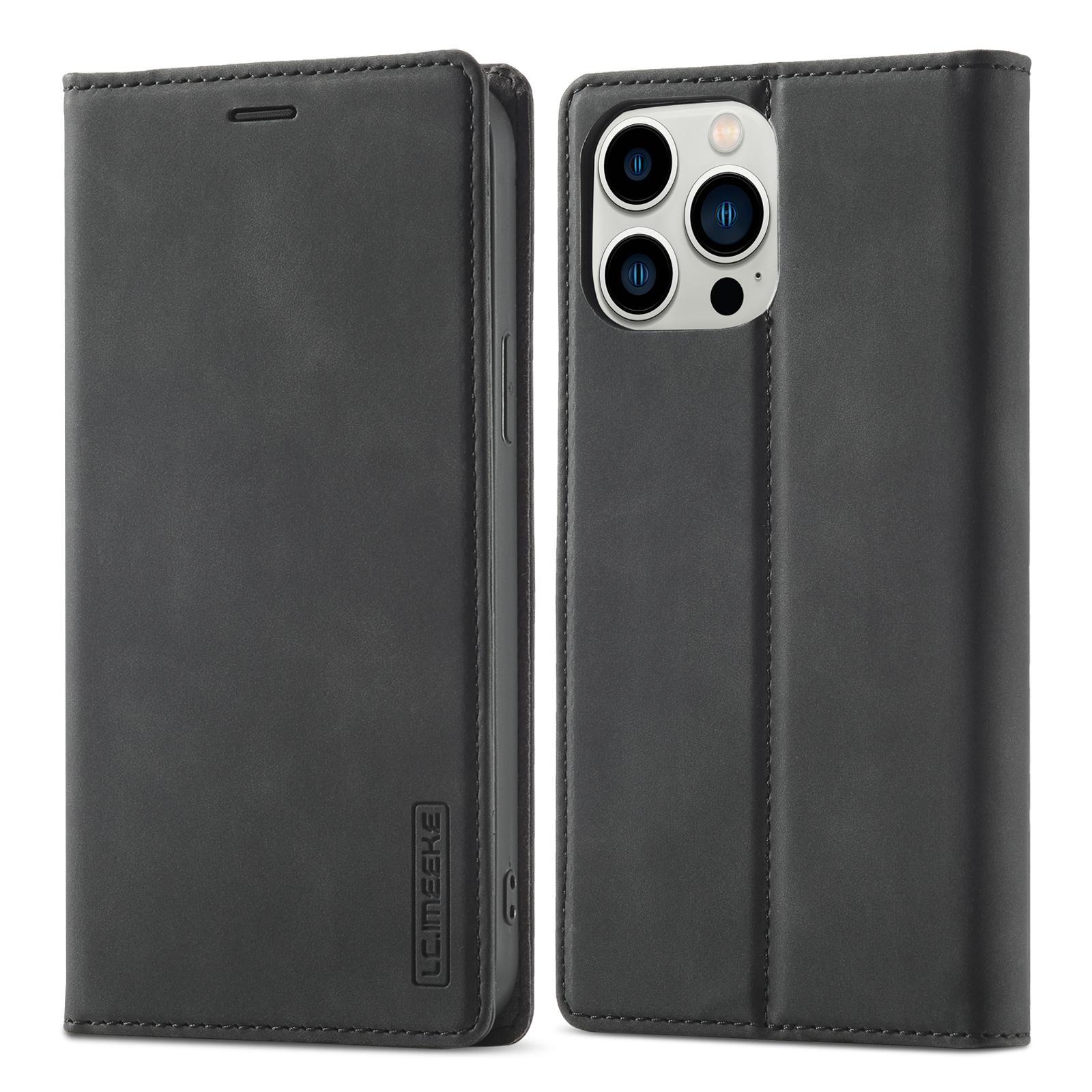 

LC.IMEEKE Phone Cover for iPhone 15 Pro,Microfiber Leather Stand Wallet Magnetic Phone Case Black