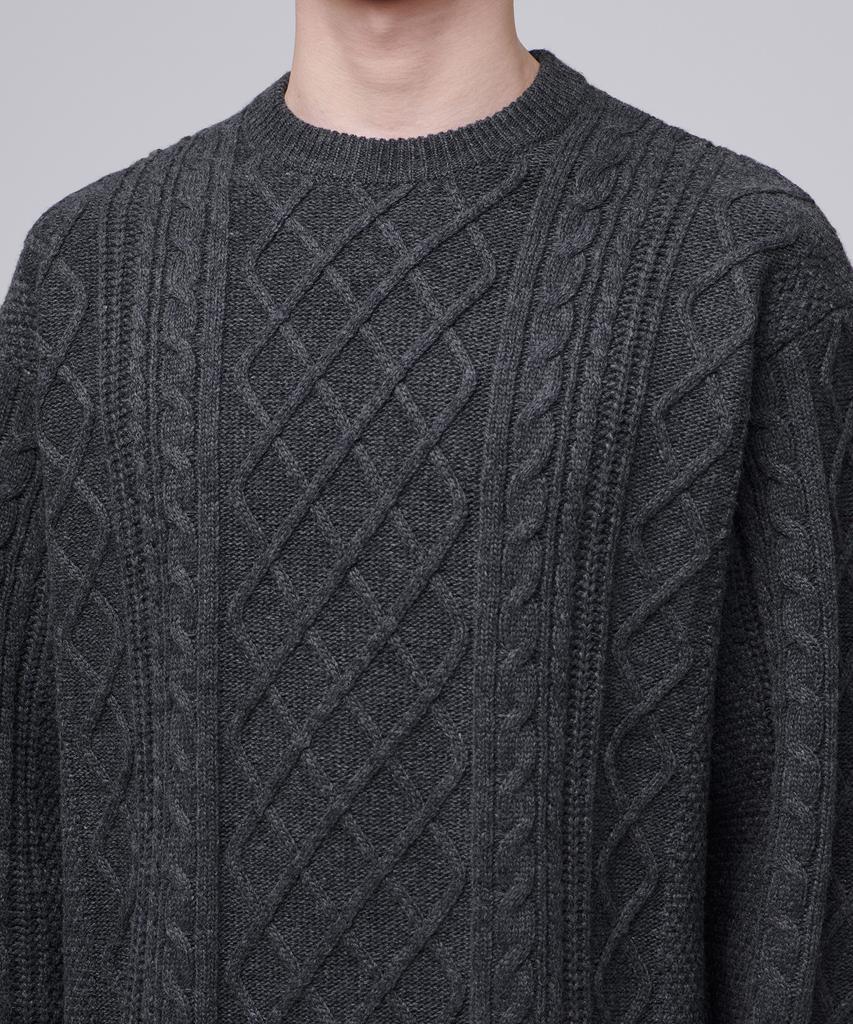 MUSINSA STANDARD Aran Cable Crew Neck Knit [Medium Grey]