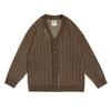 Unisex Japanese Retro Style Striped Knit Cardigan V-Neck Loose Fit Sweater Casual Wear