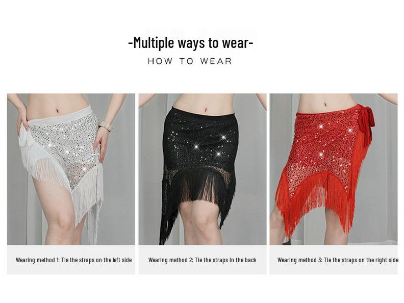 Orienttanz Hüfttuch: Pailletten-Taillenkette & Quasten für Bauchtanz-Übung und -Aufführung.