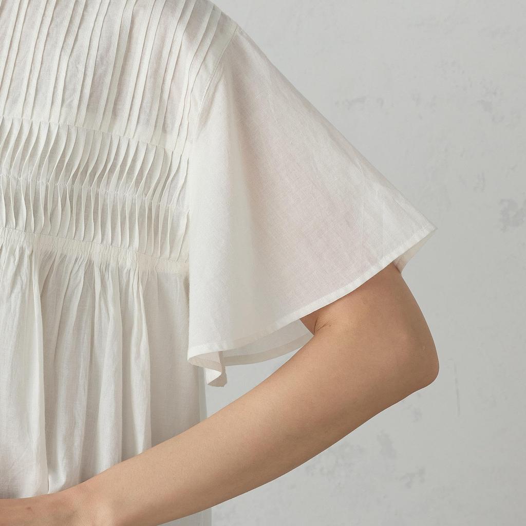 Comme Ca Ism Indian Cotton Pintuck White Blouse, 12-90IK07-205,