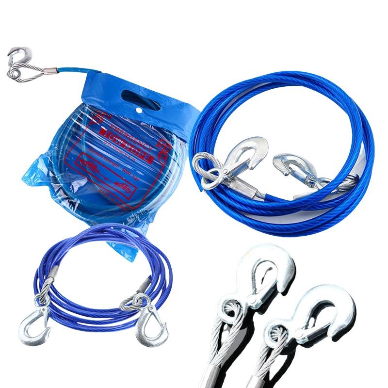 1Pcs 3-7 Tons Steel Wire Tow Ropd Traction Roping Trailer Pulls Rope With Hooks Car Tow Rope Auto Emergency Tools
