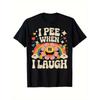1pc Funny "I Pee When I Laugh" T-Shirt - Soft Crew Neck Loose Fit Tee with Smiling Face & Rainbow Design - Humorous Unisex Adult Casual Shirt for Men