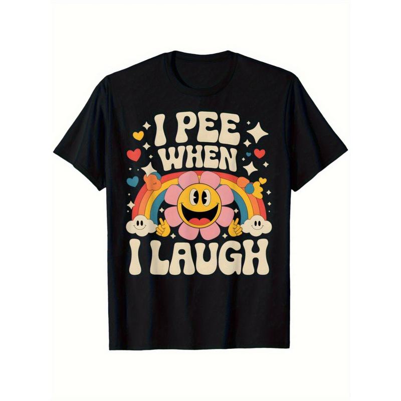 1pz Maglietta Divertente "Urino Quando Rido" - Morbida Maglietta Girocollo Vestibilità Larga con Faccina Sorridente e Design Arcobaleno - Camicia Casual Umoristica Unisex per Adulti Uomini