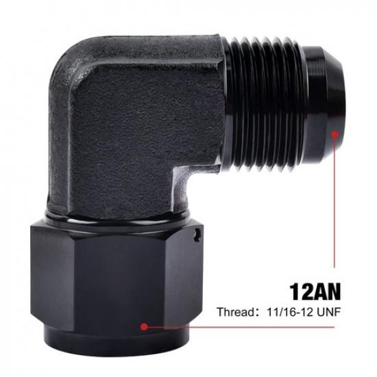 1-2PC AN12 Female to 12AN Male 90 Degree Flare Swivel Hose Fitting Adapter Black