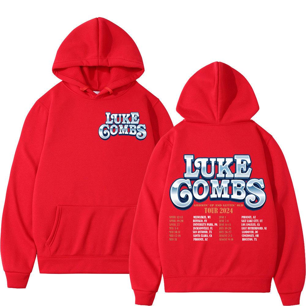 Luke Combs Tour 2025 printed men's and women's fashionable hip-hop retro pullover for autumn and winter casual long sleeved hooded sweatshirt