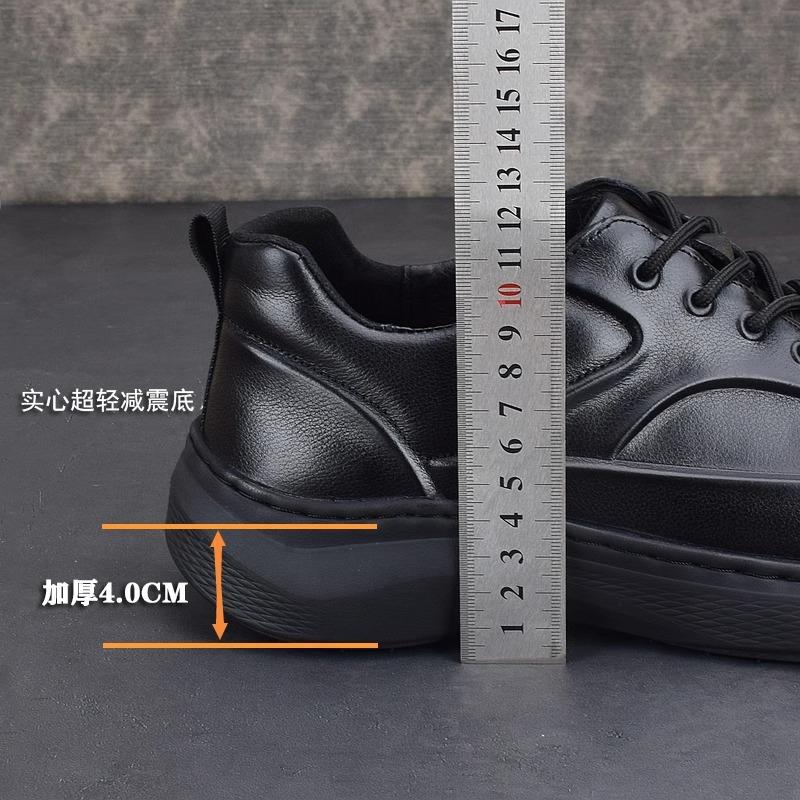 Leather breathable sports shoes men's thick sole lightweight shock absorption manual stitching casual wear-resistant first layer cowhide velvet