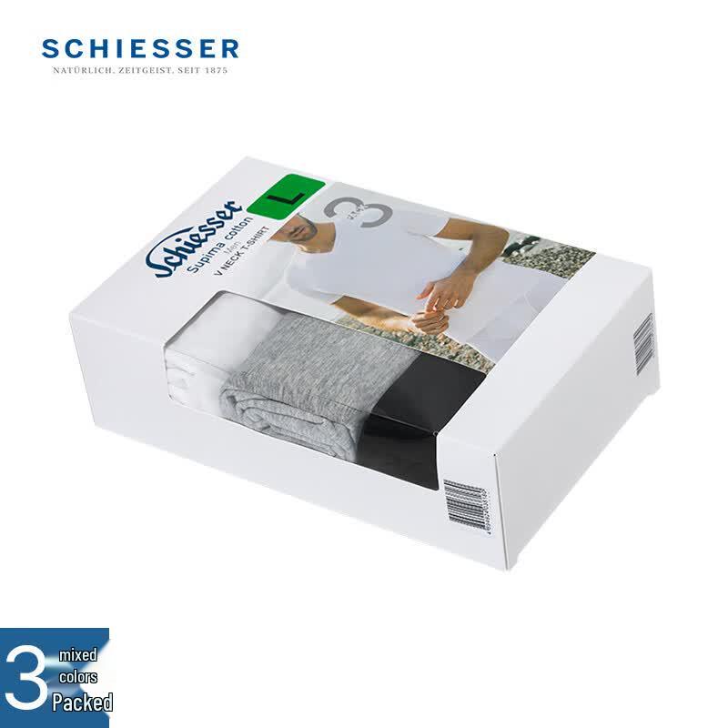 SCHIESSER Men's Comfort Cotton V-Neck Short Sleeve Top 3-Pack